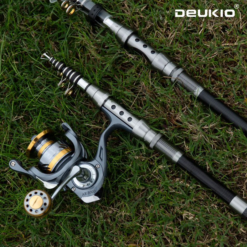 Conventional Reel - ชุดคันเบ็ดและรอกตกปลา DEUKIO คันเบ็ดแบบยืดหดได้ รอกสปินนิ่ง แรงต้านสูงสุด 8